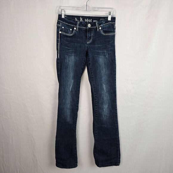 L.A. Idol USA Jeans Juniors 3 Blue Dark Wash Rhinestones Slight Distressed - Picture 1 of 16